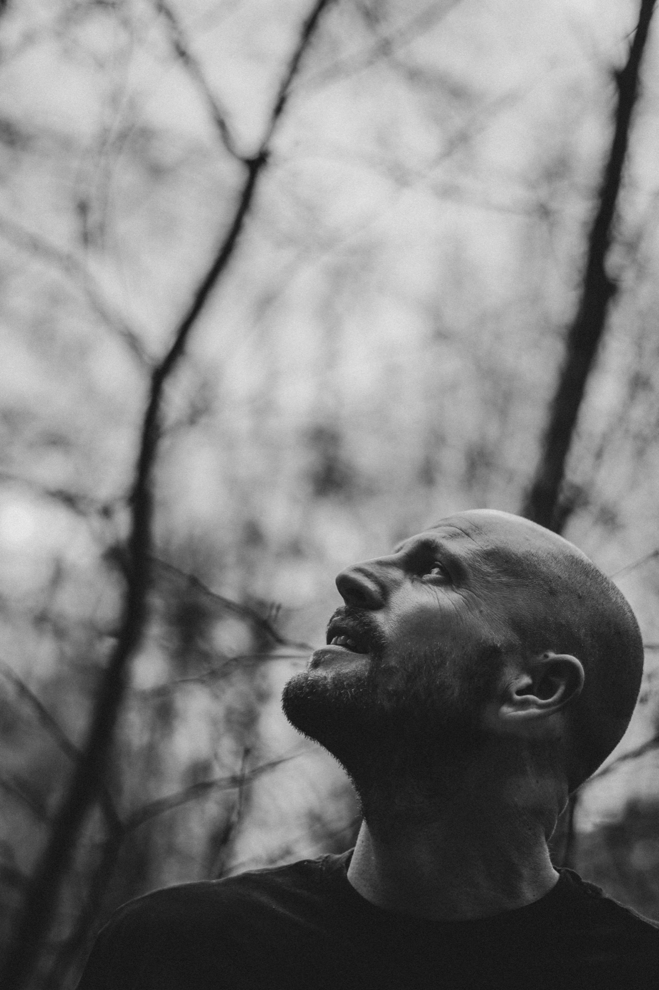 Portrait of a man looking up