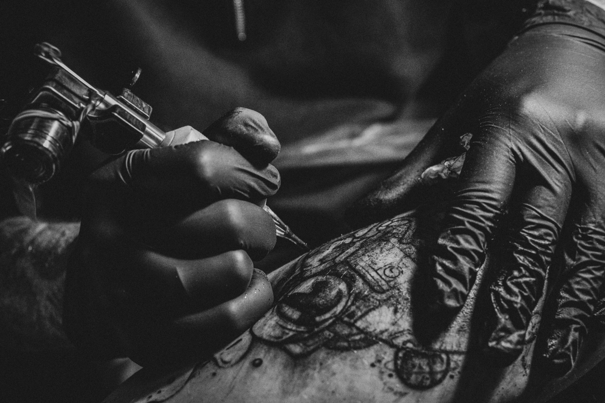 Close-up of a tattoo being made